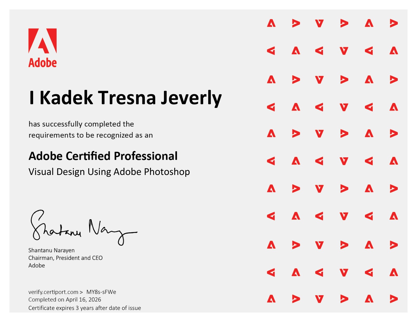 Sertifikat Adobe Certified Professional — I Kadek Tresna Jeverly